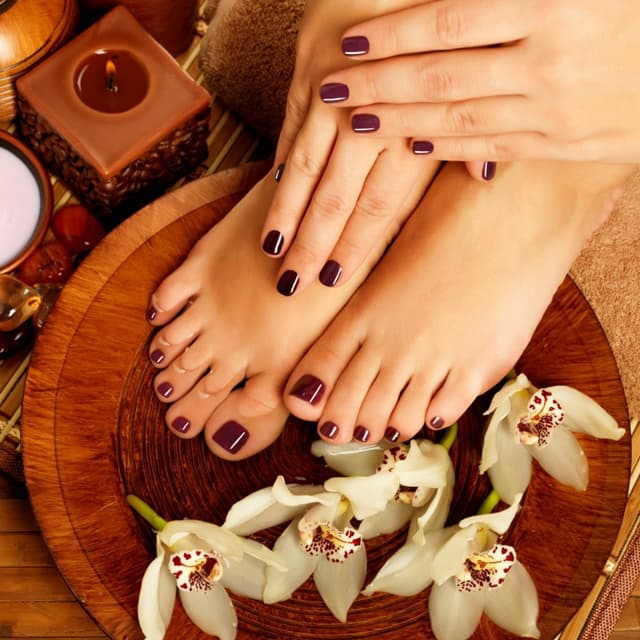 The works Mani and Pedi at Grounded beauty & wellness in New Boston, MI